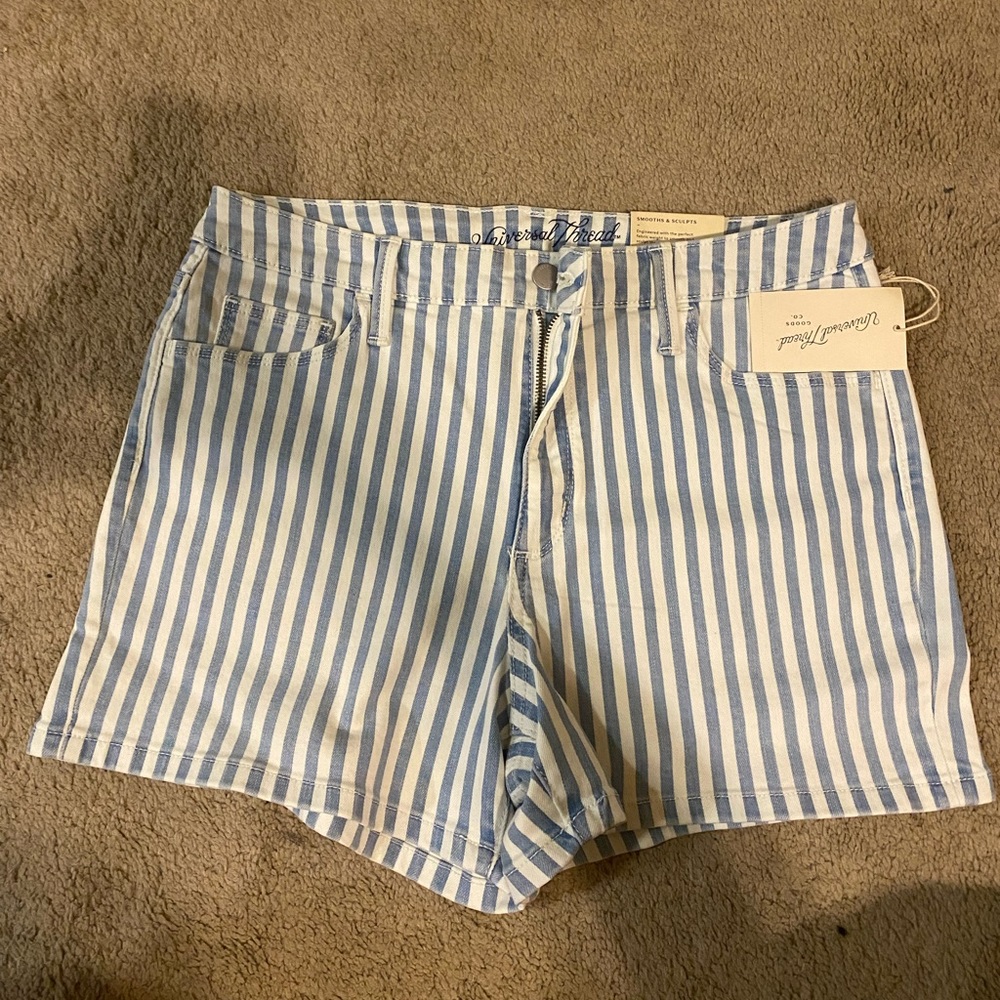 Blue and white striped shorts